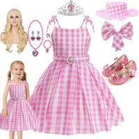 Girl Role Play Costume Kids Palid Dress Off Shoulder Movie Margot Cosplay Frock Vintage Girls Fashionable Casual Pink Clothing