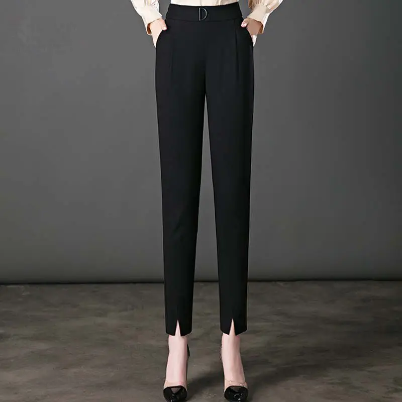 2024 New Spring and Autumn Simple Casual Loose Oversize Fashion High Waist Drop Straight Solid Color Elastic Haren Pants