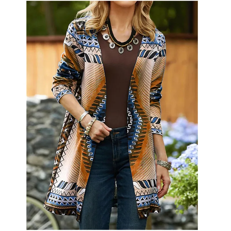 

Ethnic Style Cardigan Women Autumn Long Sleeve Casual Coat 3D Element Print Casual Jacket Big Size 5XL Female Long Tops Coat