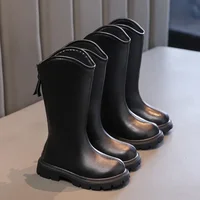 2024 Children High Boots for Girls Autumn Winter New Fashion Korean Style Anti-slippery Keep Warm Versatile Chic Leather Shoes 2