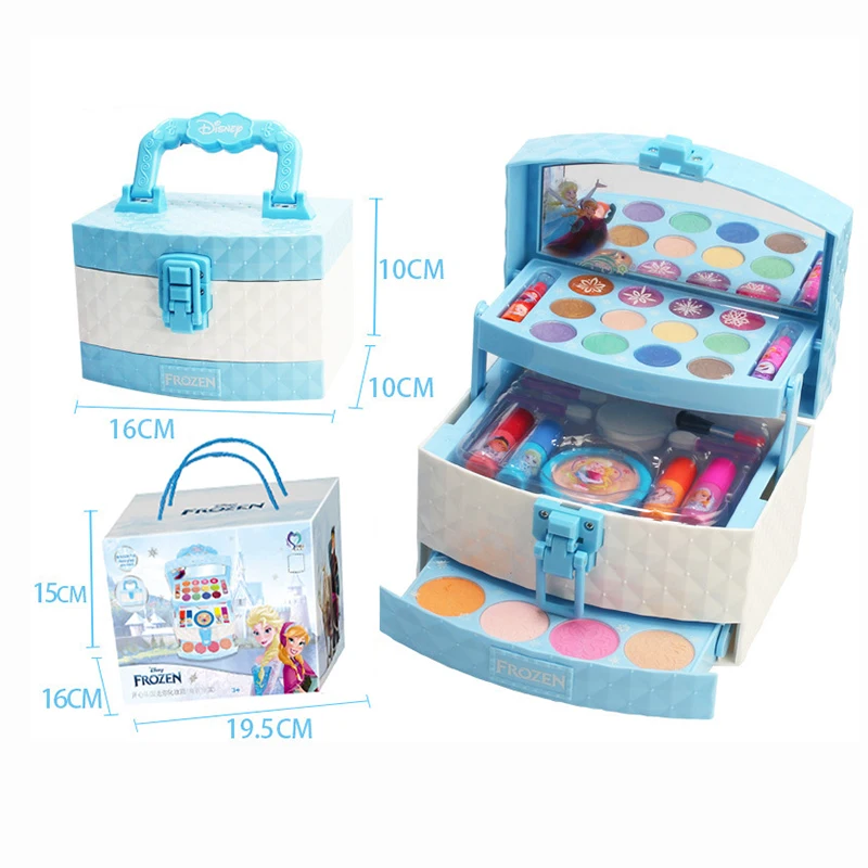 

New Disney girls frozen 2 elsa anna princess Makeup suitcase Toys set Cosmetic case snow White Makeup Box Set kids Toy Gift