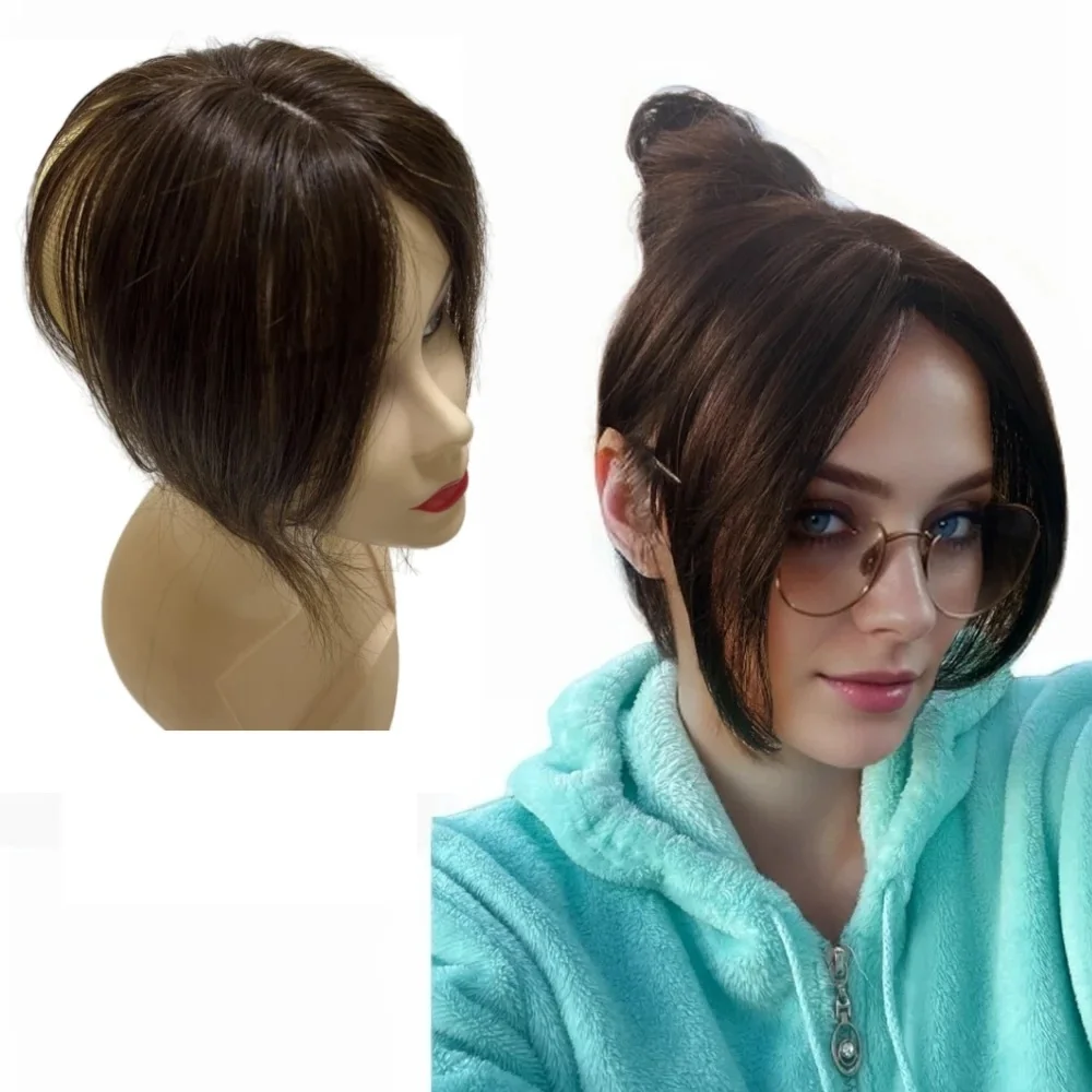 25cm pince en cheveux humains naturels Topper pour femmes frange frange cheveux pièces partie centrale postiche brésilienne ajouter du Volume des cheveux