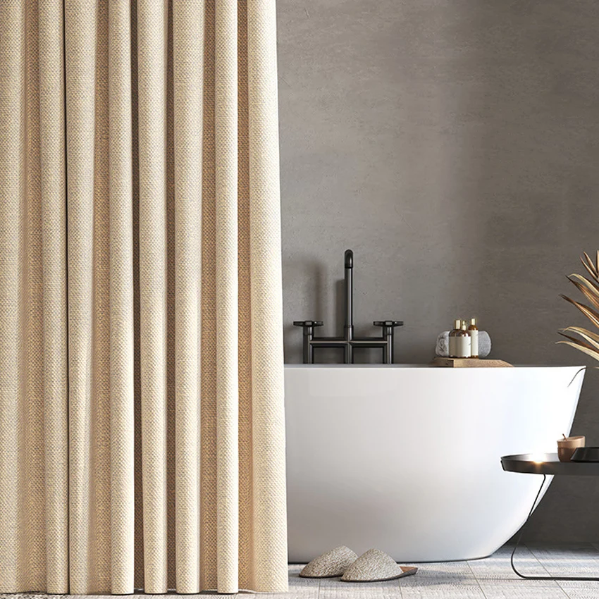 

Beige Lmitation Linen Shower Curtain for Bathroom Waterproof Bathroom Curtain Solid Color Thick Fabric Bath Screen Bathing Cover