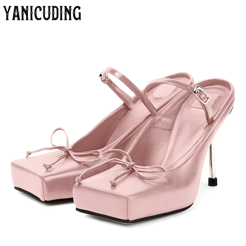 Square Toe High Heeled Mules for Women Novelty Designer Style Slip On Slippers Unique Style Ballet Mules Buckle Slip On Sandals