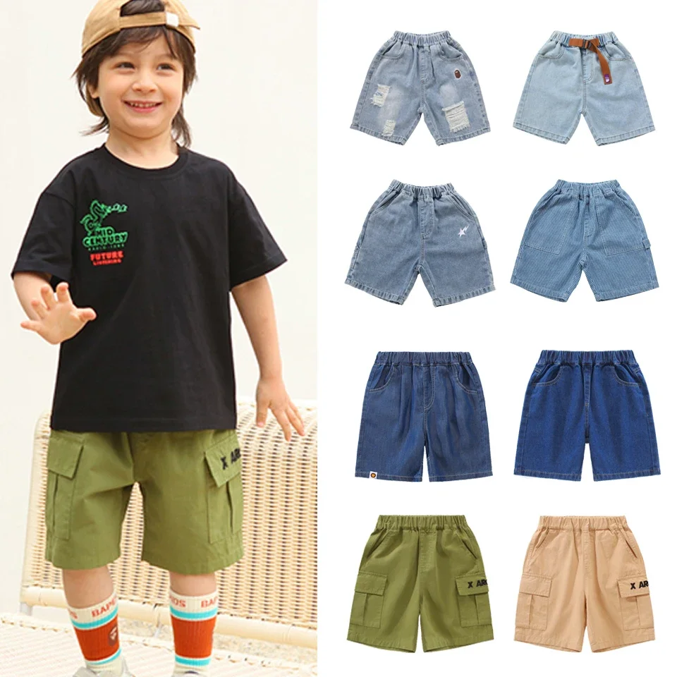 

Новинка 2024, летняя модная одежда, детские короткие брюки, детская повседневная одежда, джинсы, спортивные брюки для мальчиков, хлопковые короткие брюки, джинсовые шорты