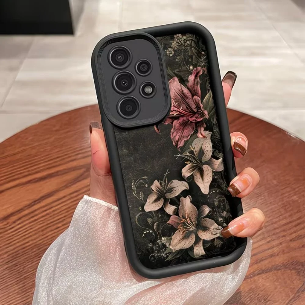 Dark Lily Floral Shockproof Black Phone Case - Soft TPU Protective Cover