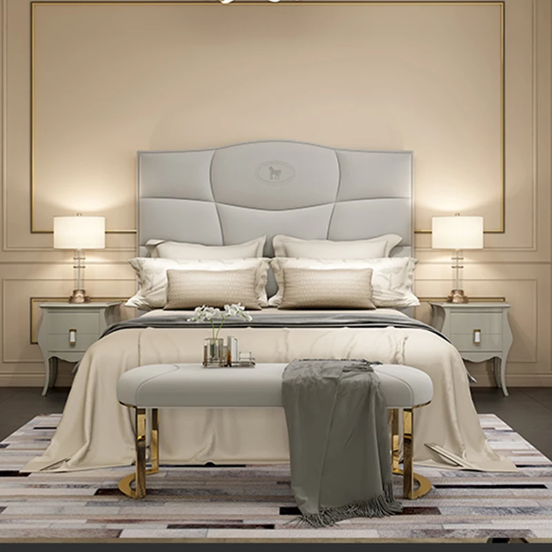 Italian design soft fabric or leather king & queen sizes bedroom beds bedding set luxury double hotel bed