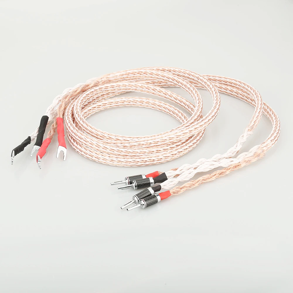 

HI-End 12TC Speaker Cable OCC Copper Audiophile Speaker Cable HIFI Banana to Spade Loudspeaker Cable