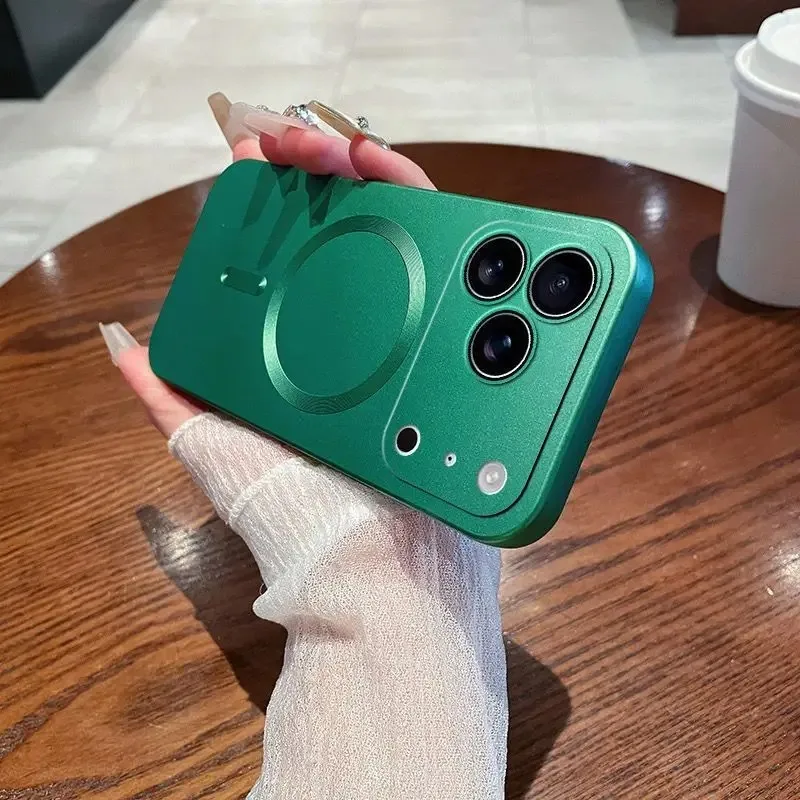 Metallic Paint Magnetic Soft TPU Case with Wireless Charging and Lens Protection