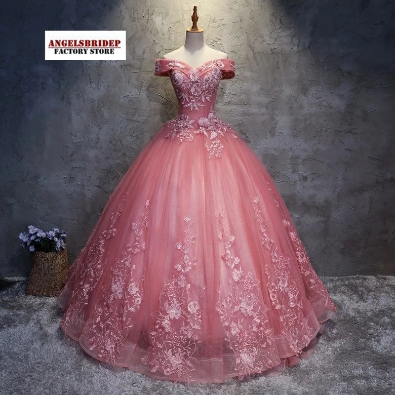 

Роскошное бальное платье ANGELSBRIDEP с открытыми плечами, платья для Quinceanera, милые вечерние платья 15, официальные платья знаменитостей с аппликацией