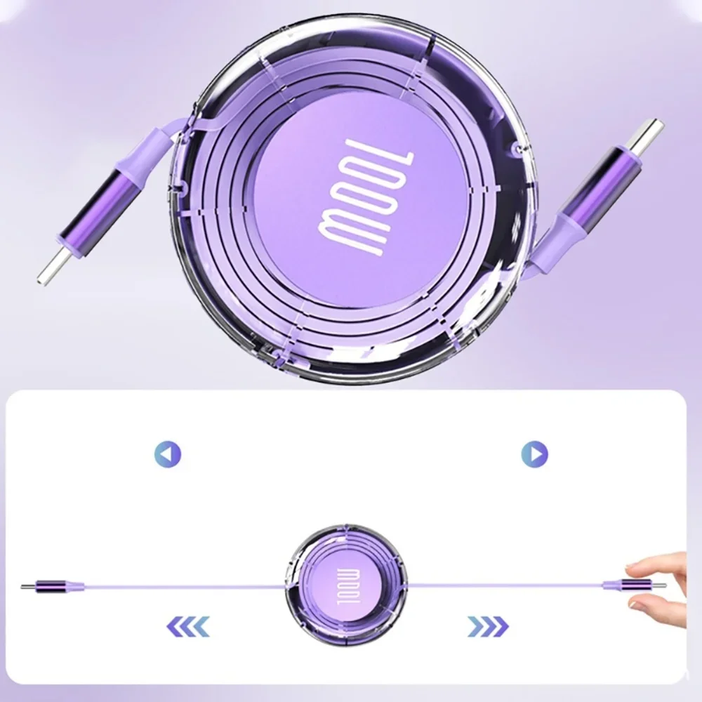 100W 6A USB-C Retractable Fast Charge Cable 1M Quick Charge For USB C Devices MacBook iPad iPhone Samsung Xiaomi Huawei