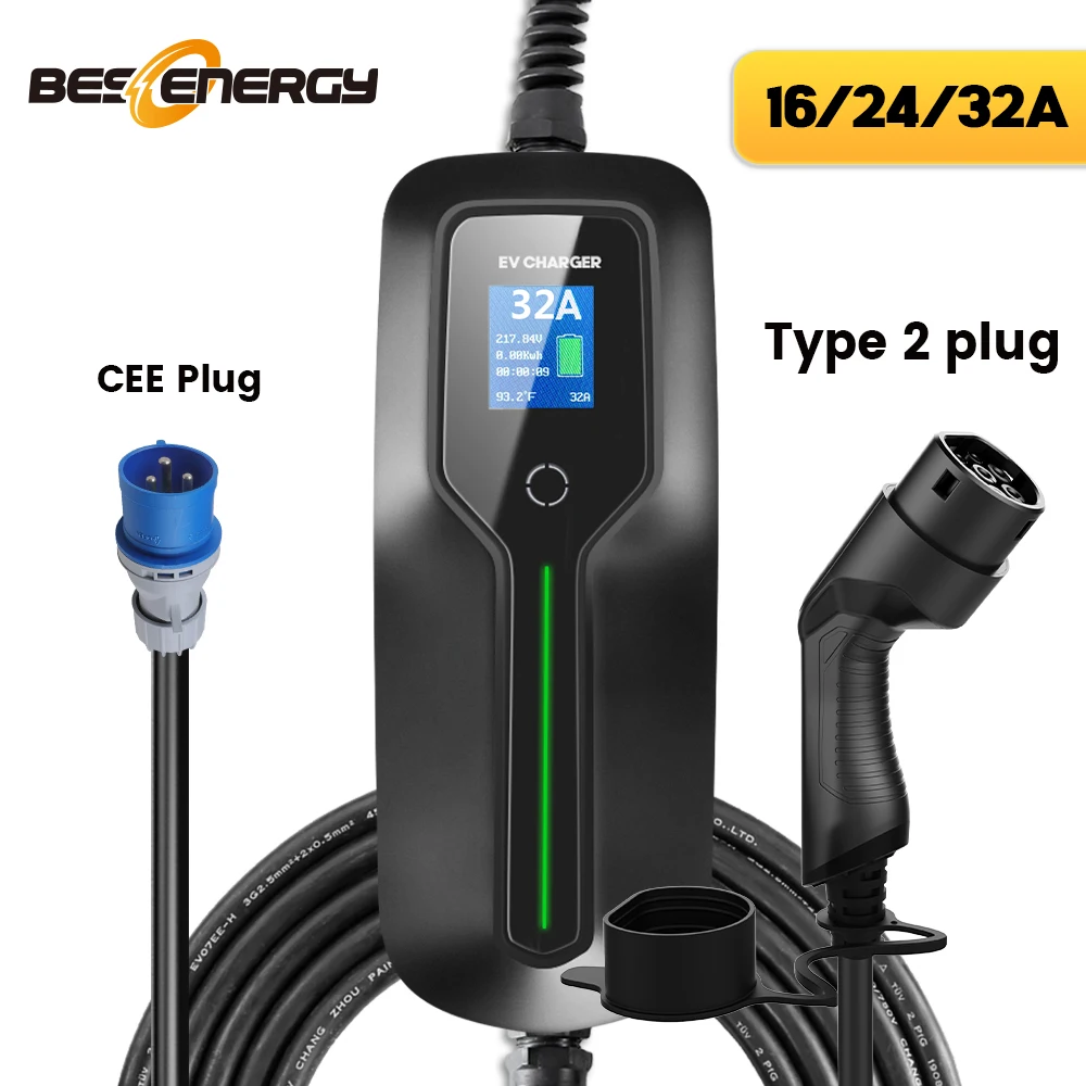 Electric Vehicle Car Charger EV Type 2 Charger 7KW Switch Current 16/24/32A  Portable Charging Box CEE Plug 220V IEC 62196-2 6M