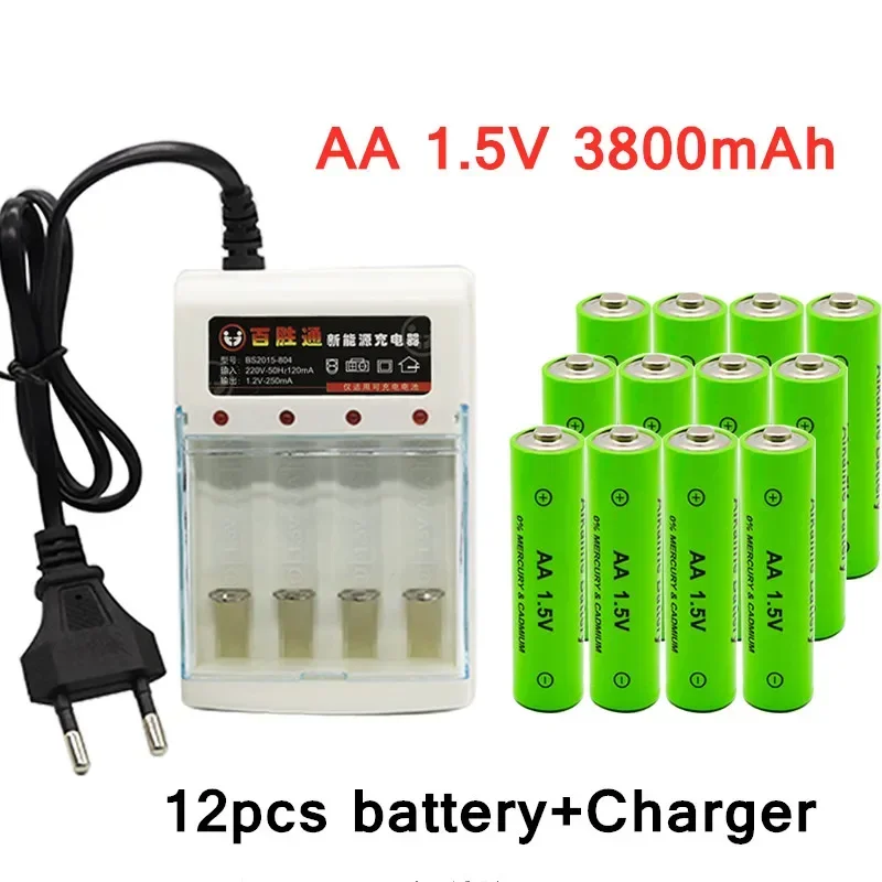 

New 3800 MAH rechargeable battery AA 1.5V 3800mah chargeable For Clock Toys Flashlight Remote Control Camera battery+charger