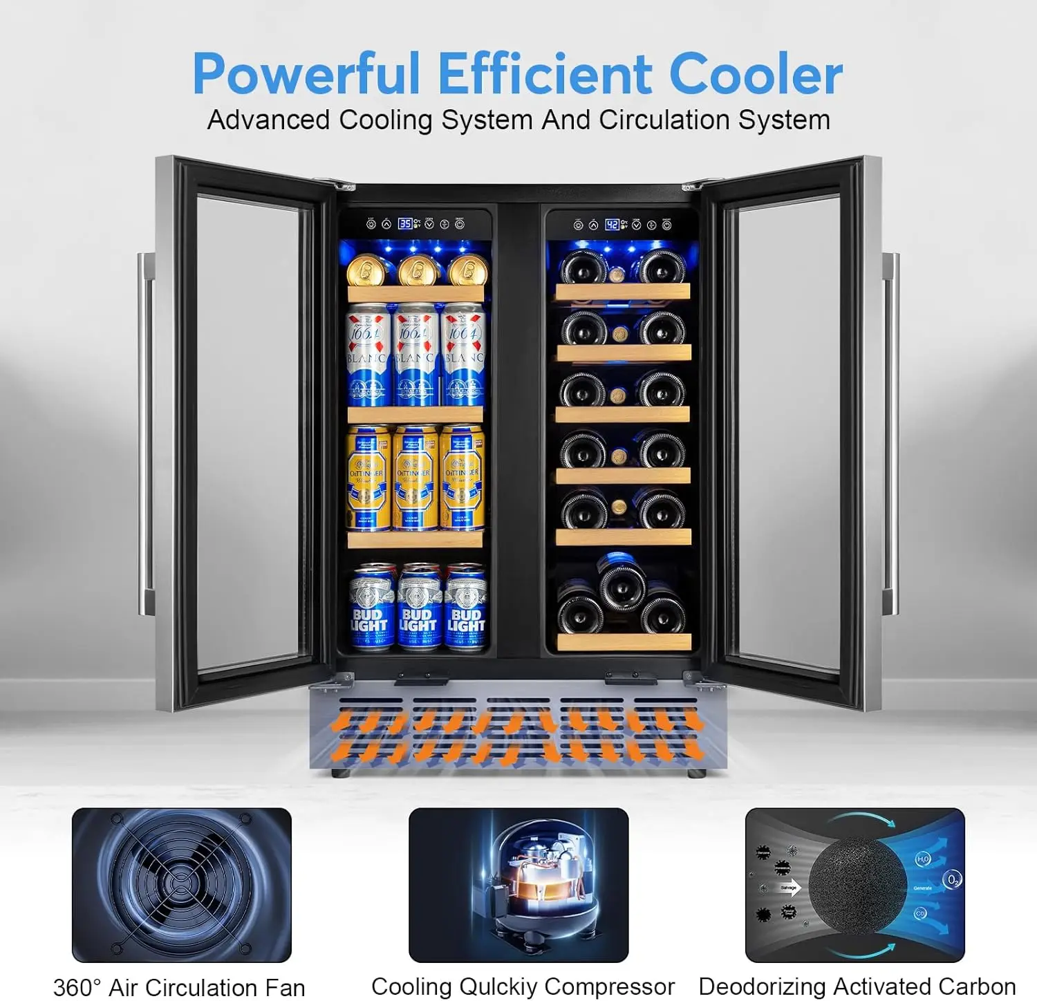 Wine and Beverage Refrigerator with Glass Door, 24-Inch Dual Zone Wine Fridge Under Counter - 18 Bottle and 65 Can Large Capacit 6