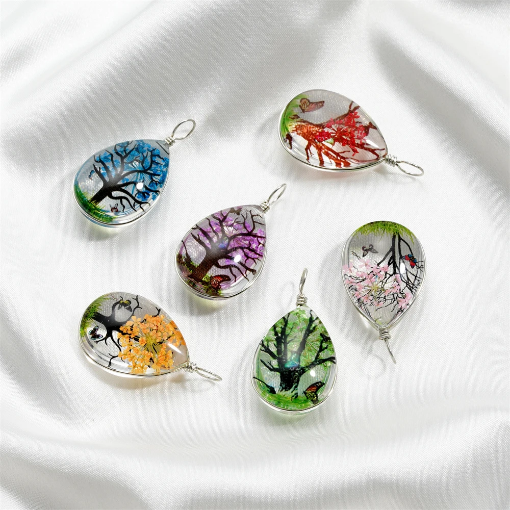 5 teile/los 18,5*34mm Kristall Glas Echte Getrocknete Blume Wasser Tröpfchen Anhänger für DIY Handgemachten Schmuck Armband Halskette zubehör – Detail 6