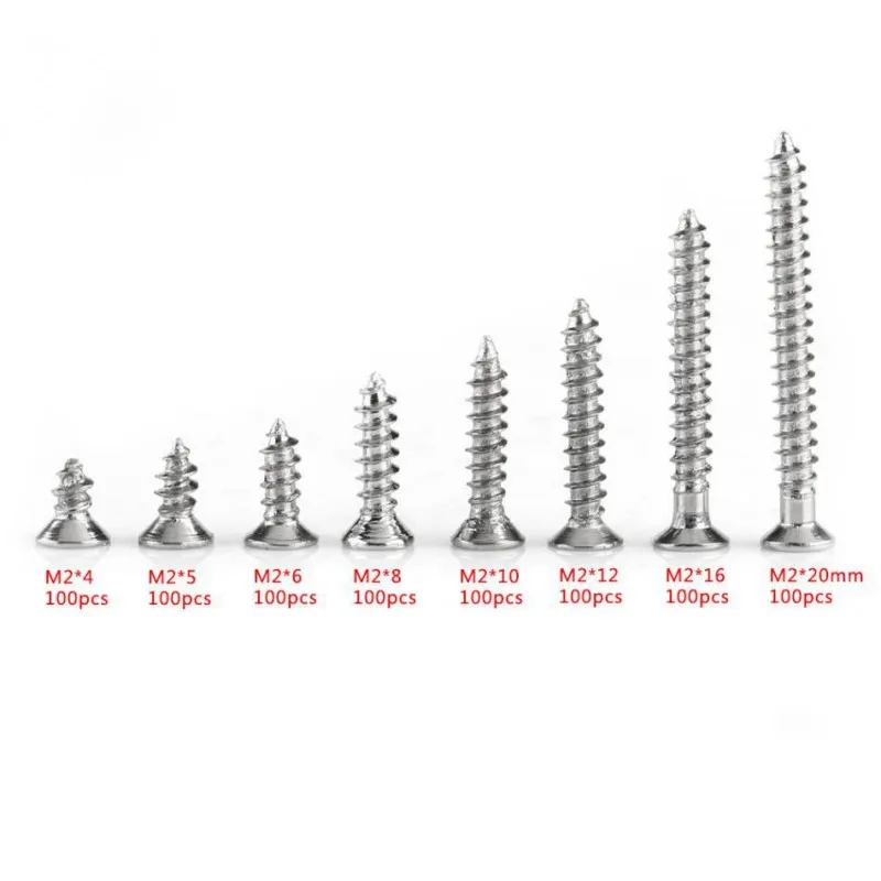 800pcs/box Stainless steel self tapping cross scre M2x4 M2x5 M2x6 M2x8 M2x10 Assortment Kit Lock Nut Wood Thread Nail Screw Sets