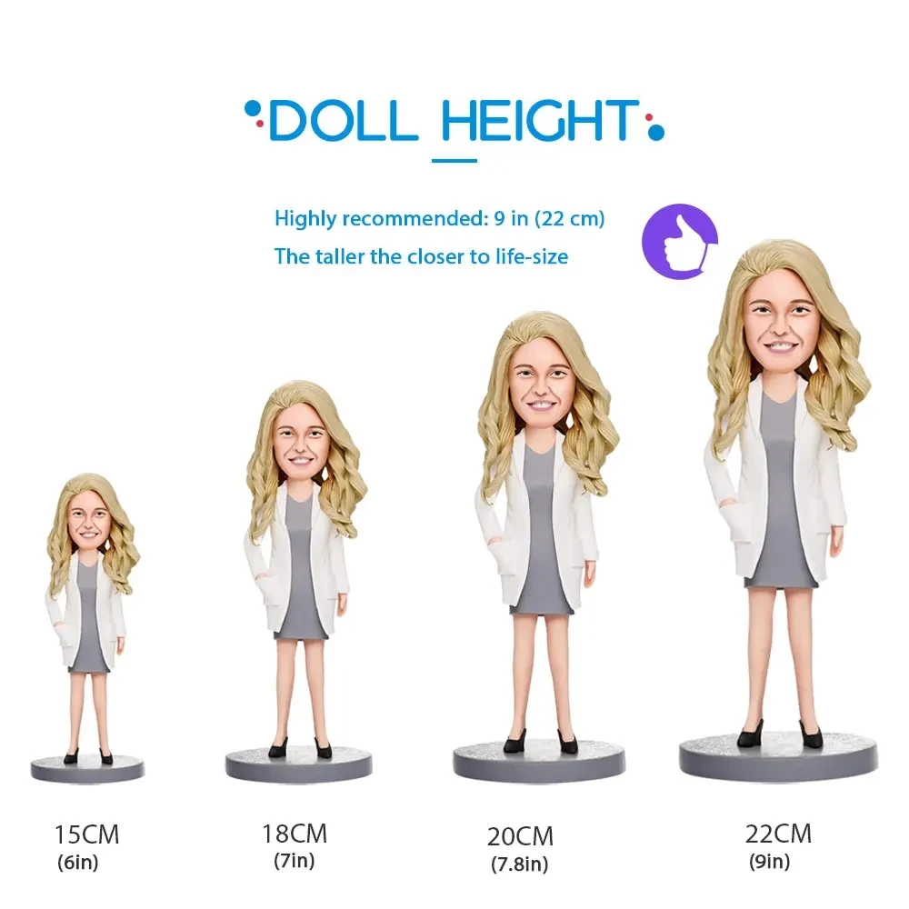 Fully Custom Doctor Statue Sculpture Stationary Head 1 Person Bobblehead Polymer Clay Dolls 6"-9" With Base 3