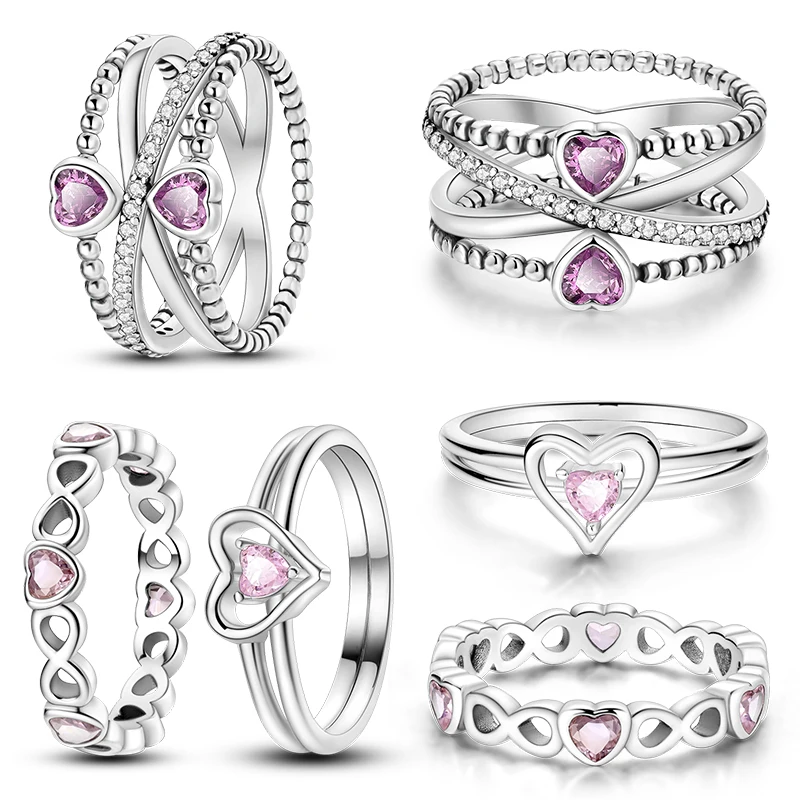 Fashion Original Luminous Firefly 925 Silver Eternal Heart-Shaped Zircon Rings Wedding Engagement Jewelry Gifts