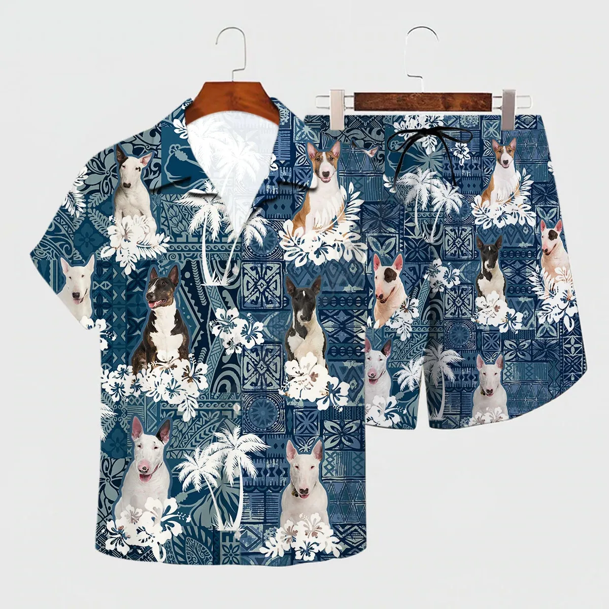 

Shirt Summer Bull Terrier Hawaiian Set 3D Printed Hawaii Shirt + Beach Shorts Men For Women Funny Dog Clothes