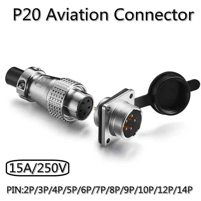 Tomada Macho do Conector P20 da Aviação e Tomada Fêmea 2p 3p 4p 5p 6p 7p 8p 9p 10p Corrente 15a