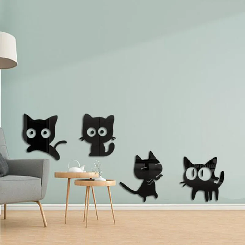 2 Sets Acrylic Cute Car Mirror Sticker Decorated Self-adhesive Wall Stickers for Children Bedroom Living Room