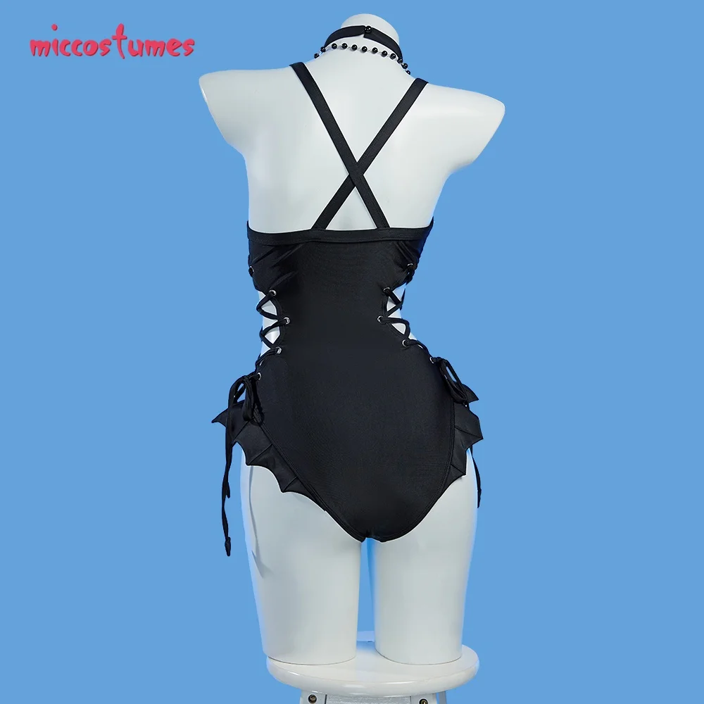 HAIKYUU Women's Misa Derivative One Piece Swimsuit Cross Lace-up Hollow One-piece Bathing Suit with Necklace 3