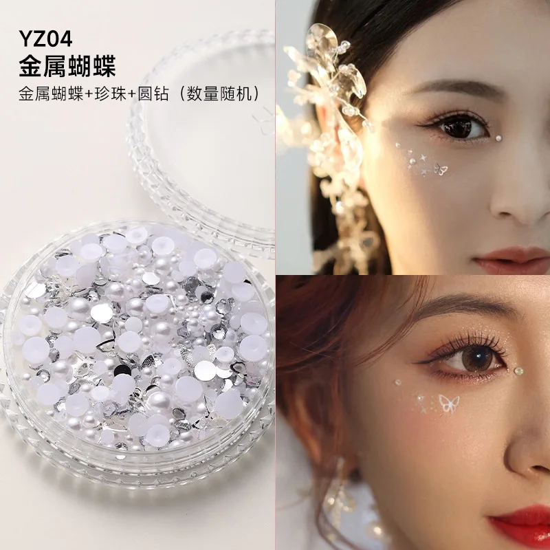 1 Box Augen Gesicht Make-up Patch Schmetterling Diamant Gesichtsdekoration Perle selbstklebende Strass Glitzer Pailletten DIY Nail Art Dekor – Detail 12