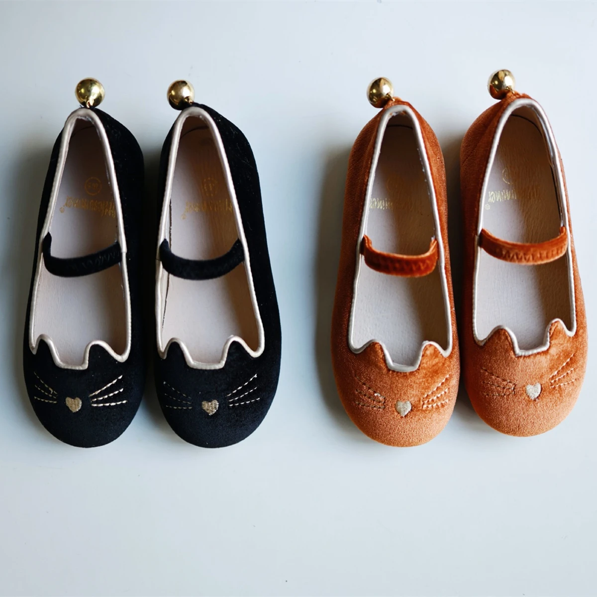 Cartoon Cat Girls Casual Shoes High Quality Gold Velour Genuine Leather Lining Baby Shoes Princess Children's Dance Shoes 4