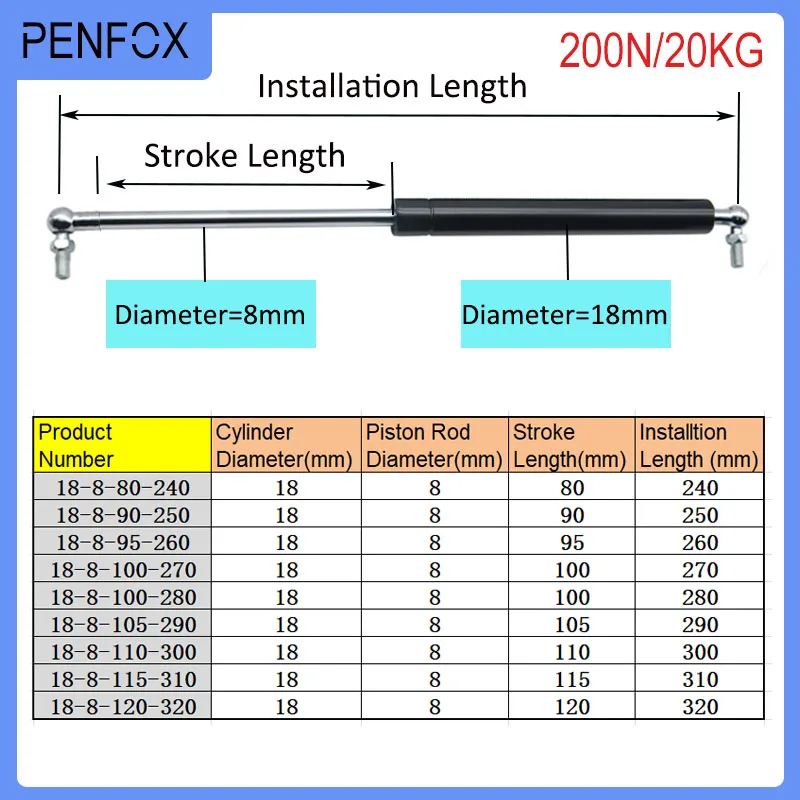 

1 PC 240mm-320mm 200N/20KG Universal Strut Bars Shock Absorber Hydraulic Lift Support Strut Bar RV Bed Car Machine Furniture