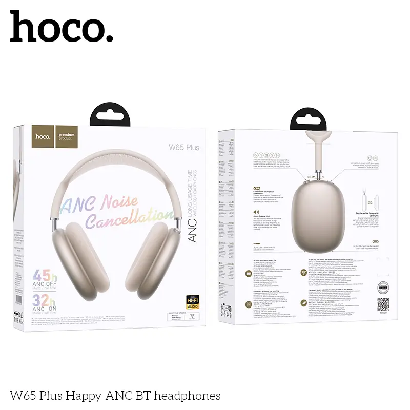 HOCO W65 Plus ANC Noise Reduction Bluetooth Headphones Over The Ear Wireless Big Earphone Hifi Sounds Sport Headsets With Button - Image 10