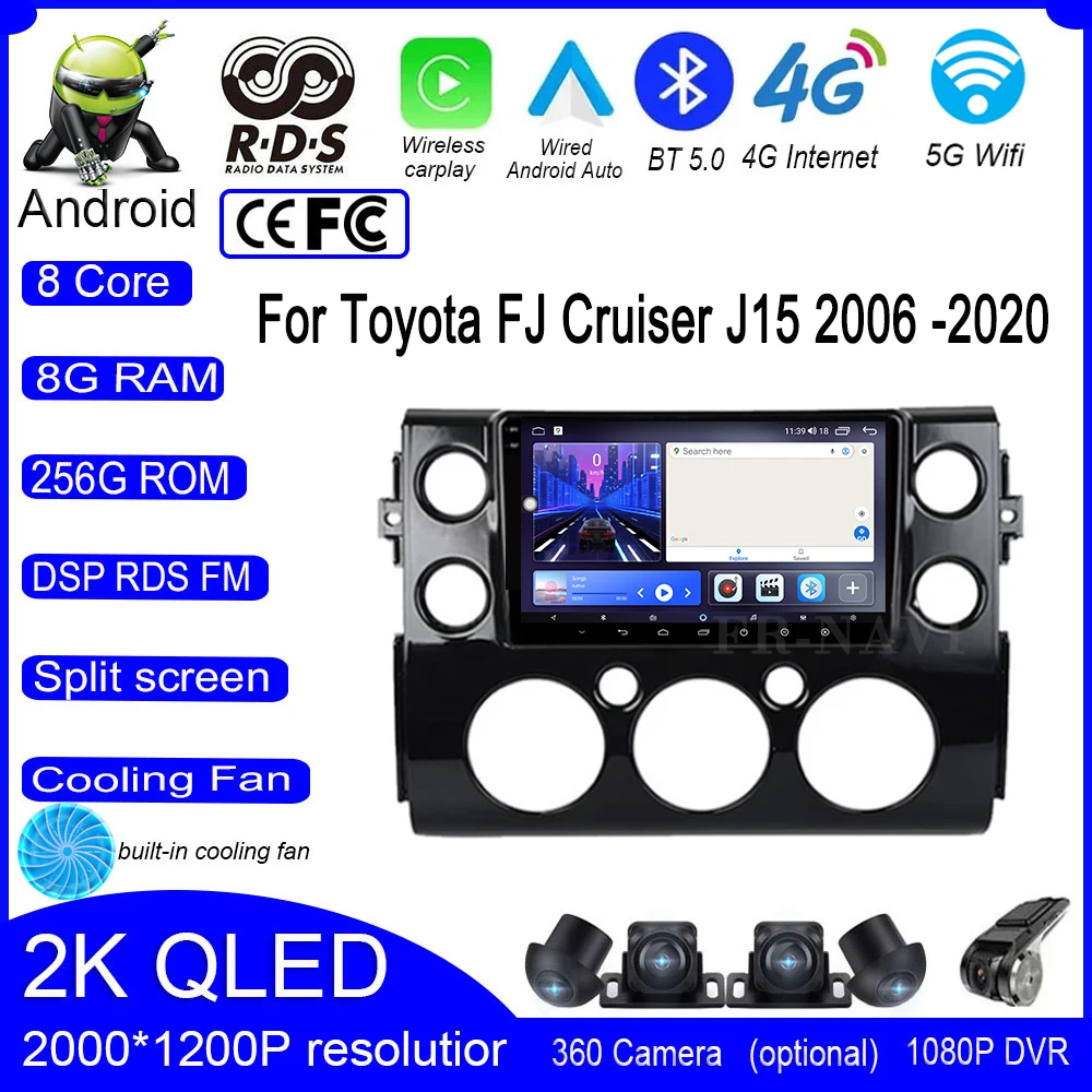 

QLED IPS Android Auto DSP Android 14 Car Radio Multimedia Video Player For Toyota FJ Cruiser J15 2006 -2020 GPS Navigation