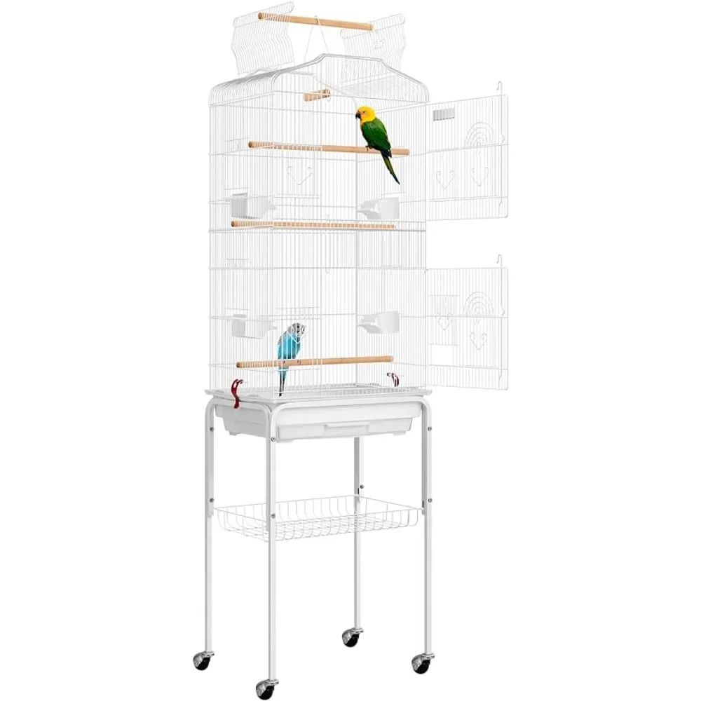 

VIVOHOME 59.8 Inch Wrought Iron Bird Cage with Play Top and Rolling Stand for Parrots Conures Lovebird Cockatiel Parakeets White