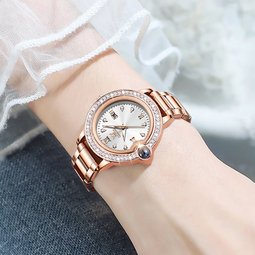 OLEVS Classic Women Rose Gold Top Brand Luxury Dress Business Fashion Casual Waterproof Watches Quartz Calendar Wristwatch