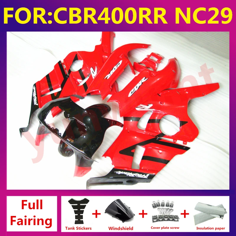 

Подходит для Honda CBR400RR NC29 1990 - 1999 комплект обтекателей кузова мотоцикла CBR400 CBR 400 MC29 1991 1992 1993 1994 комплект красный черный