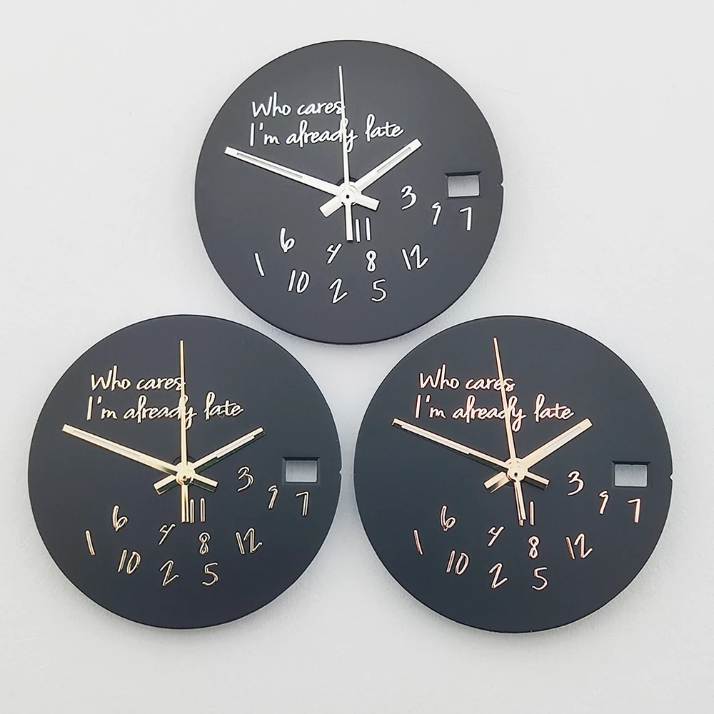 28.5mm Metal Watch Dial with 'Who Cares, I’m Already Late' Text Design