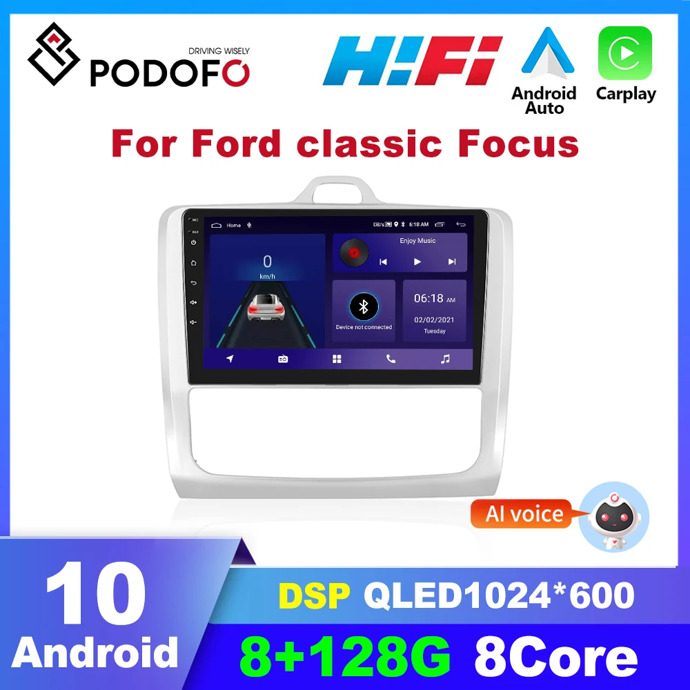 

Автомагнитола Podofo, 2din, Android, для Ford Classic Focus 2004-2011, мультимедийный плеер, Carplay, автомобильное стерео, Авторадио, GPS-навигация