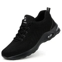 Unisex Breathable Lightweight Steel Toe Safety Work Shoes - 45 (9192 black)
