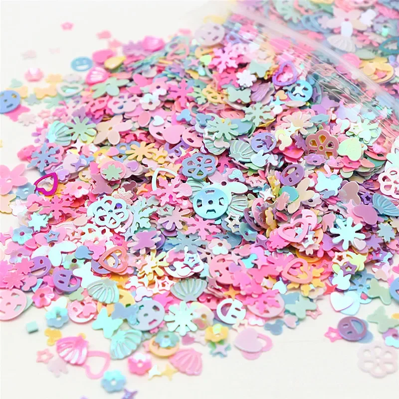 100-200g Multi-size Mixed Color 3-10mm Sequins Heart-shaped Pentagram Multi-shape Sequins Curved DIY Craft Accessories