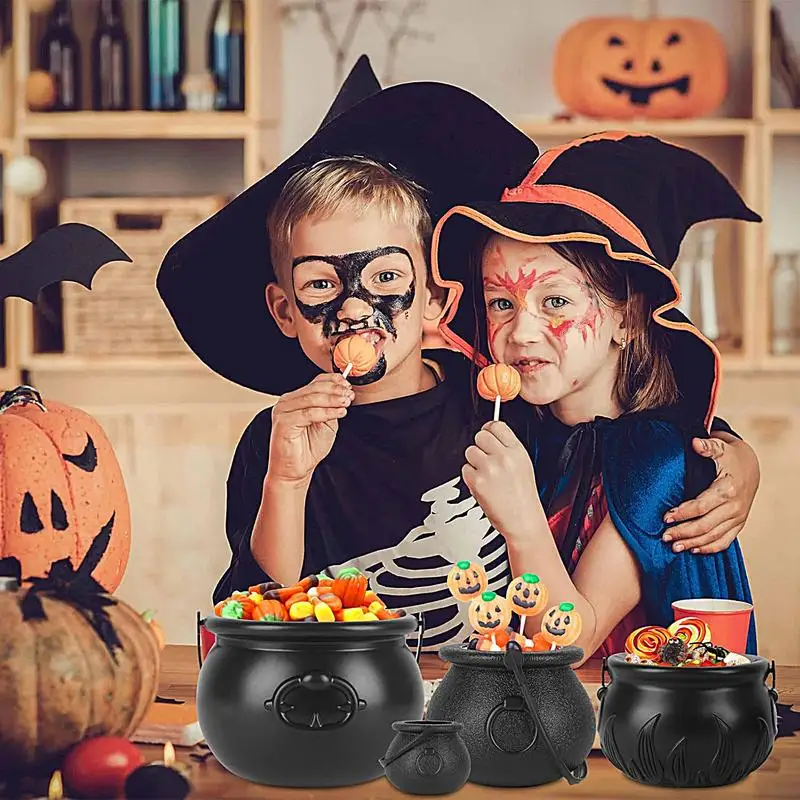 Trick Or Treat Bucket Snack Bucket Halloween Witch Candy Pail 4X Halloween Candy Holders Large Witches Cauldron For Indoor