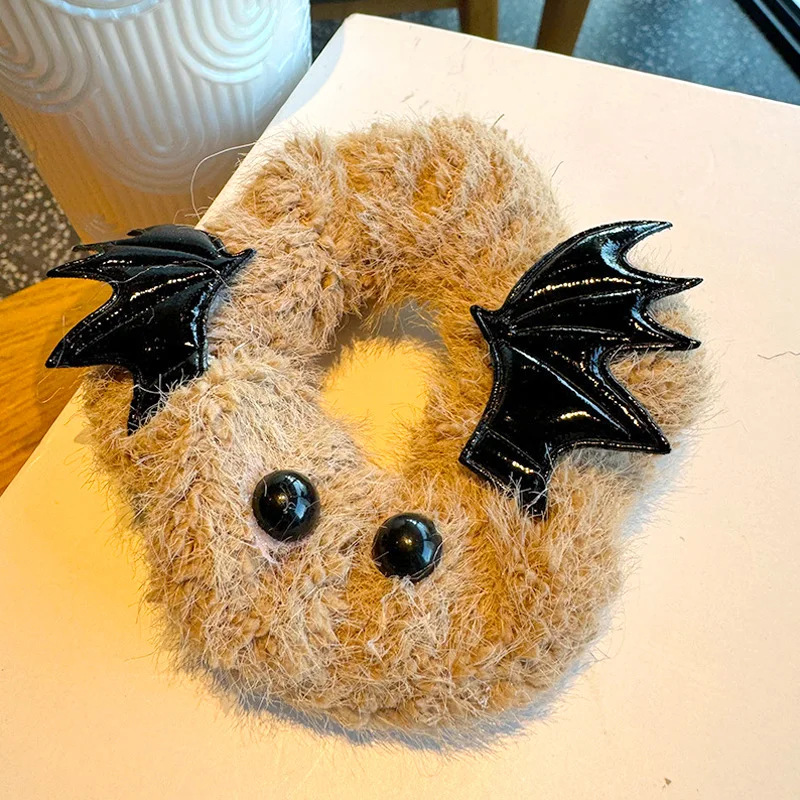 

Cute Cartoon Bat Funny Plush Coil Fashion Solid Color Pleated Hair Rope for Women Girls High Elastic Ponytail Hair Ring Cosplay