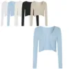 Cropped Sweater Tops For Women Summer Comfy Soft Lightweight Cardigans Sunscreen Knitted Cardigan Women'S Thin Silk Clothing 1