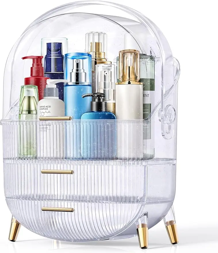 

MASSY Egg Shape(Oval) Makeup Storage Box, Countertop Portable Vanity Cosmetics Organizer Prepp