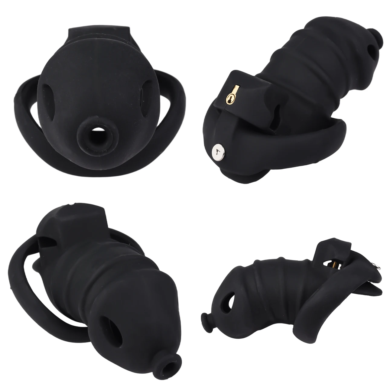 FRRK Darkness Black Silicone Chastity Cage with 4 Penis Rings Harness Band Belt Anti-Escape Training Sexshop пояс верности