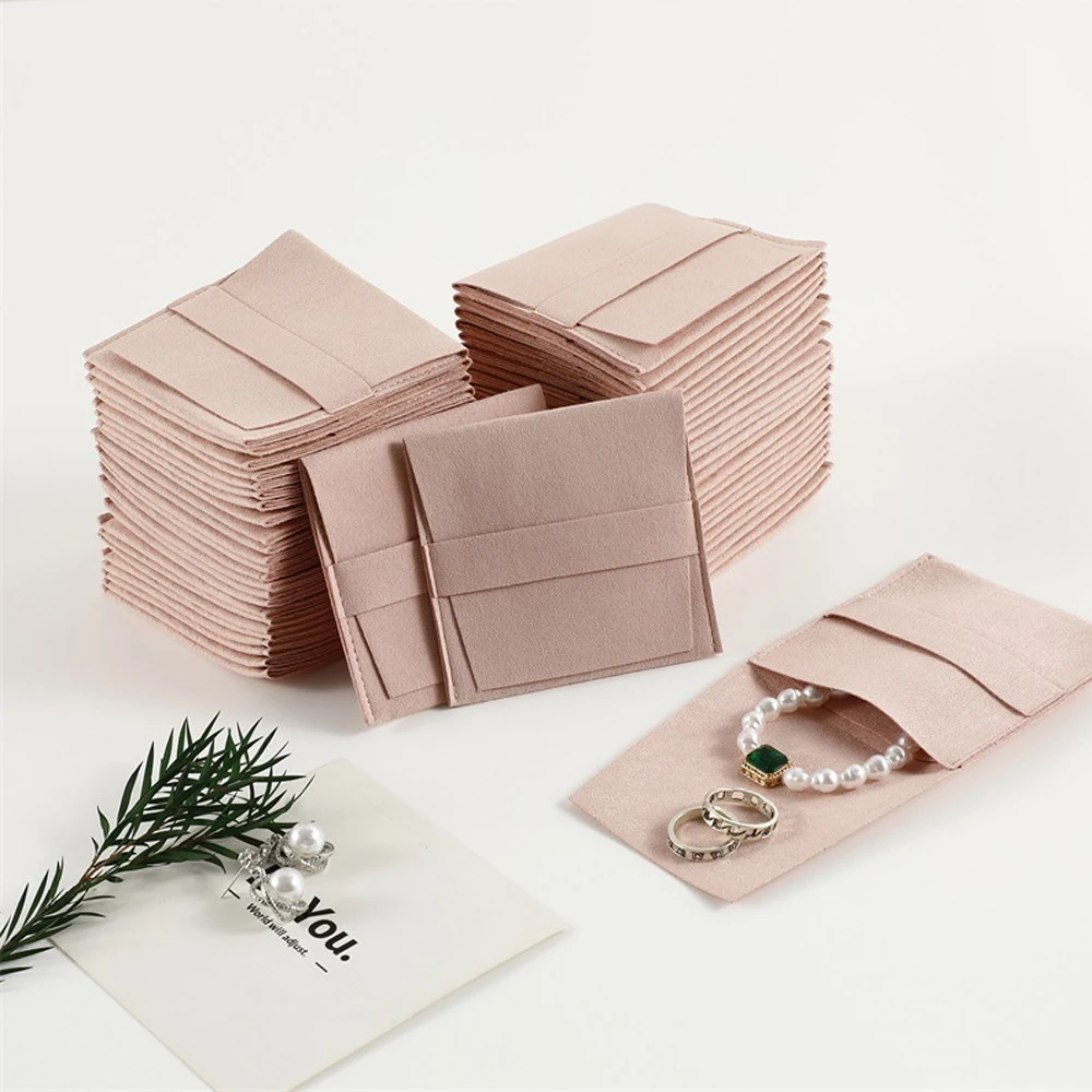 5Pcs Jewelty Bag 6.2x6.2cm/8x8cm Microfiber Suede Velvet Envelope Flap Strip Pouch Ring Earrings Bracelet Pendant Storage Sack