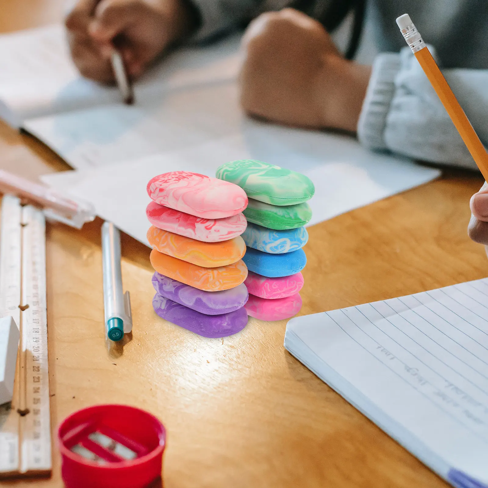 12개입 사랑스러운 대리석 마감 지우개, 가볍고 공간 절약형, 교실 미술 프로젝트용, 수상 경력이 있는 지우개 세트, 휴대용