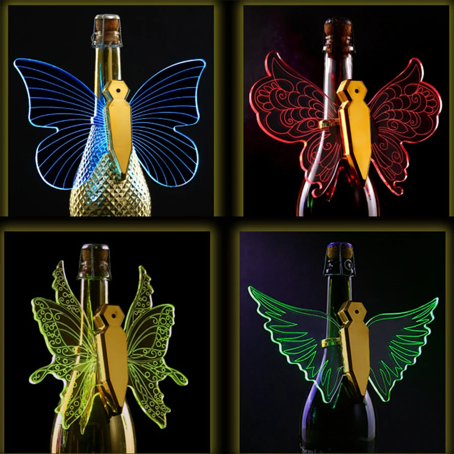LED 蝶の羽シャンパンボトル線香花火ライト充電式天使の羽光るワイン