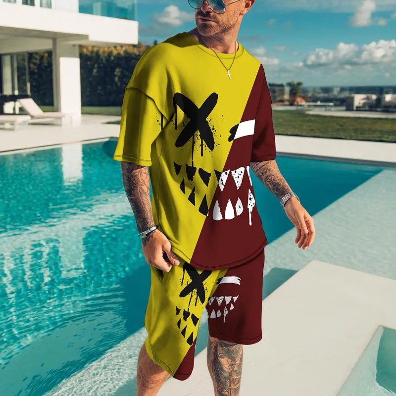 Summer Men's Sets Men's Clothing 3D Print 2 Piece Outfit of Sportswear Short Sleeve Streetwear T-shirt Suit Oversized Tracksuit