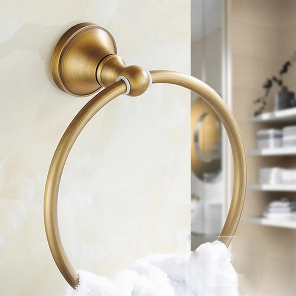 Antique Brass Round Style Wall-Mounted Towels Ring Holder Hanger Bathroom Towel Bar Nba130