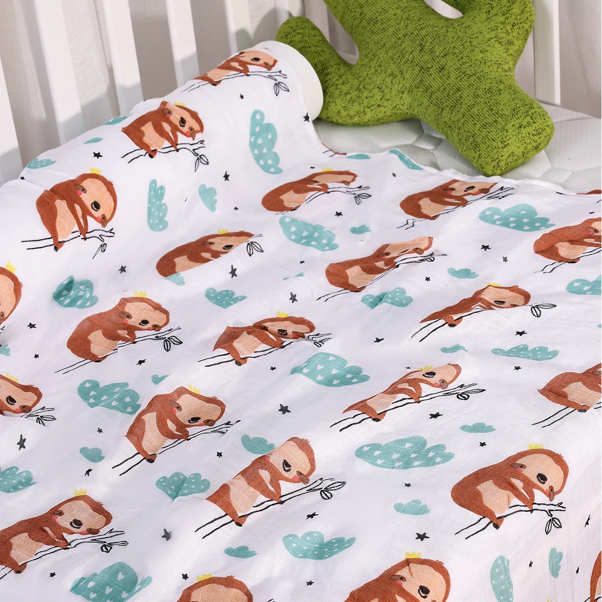 Happyflute 120*110CM Muslin Swaddle For Newborn Bamboo Cotton Summer Blanket Bed Comforter Cute Baby Blankets