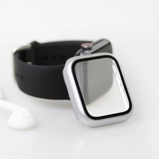Glass+Cover For Apple Watch Case 45mm 41mm 44mm 40mm 42mm 38mm iWatch Accessorie Screen Protector Apple Watch Serie 3 4 5 6 SE 7 Silver